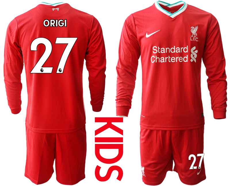 2021 Liverpool home long sleeves Youth #27 soccer jerseys